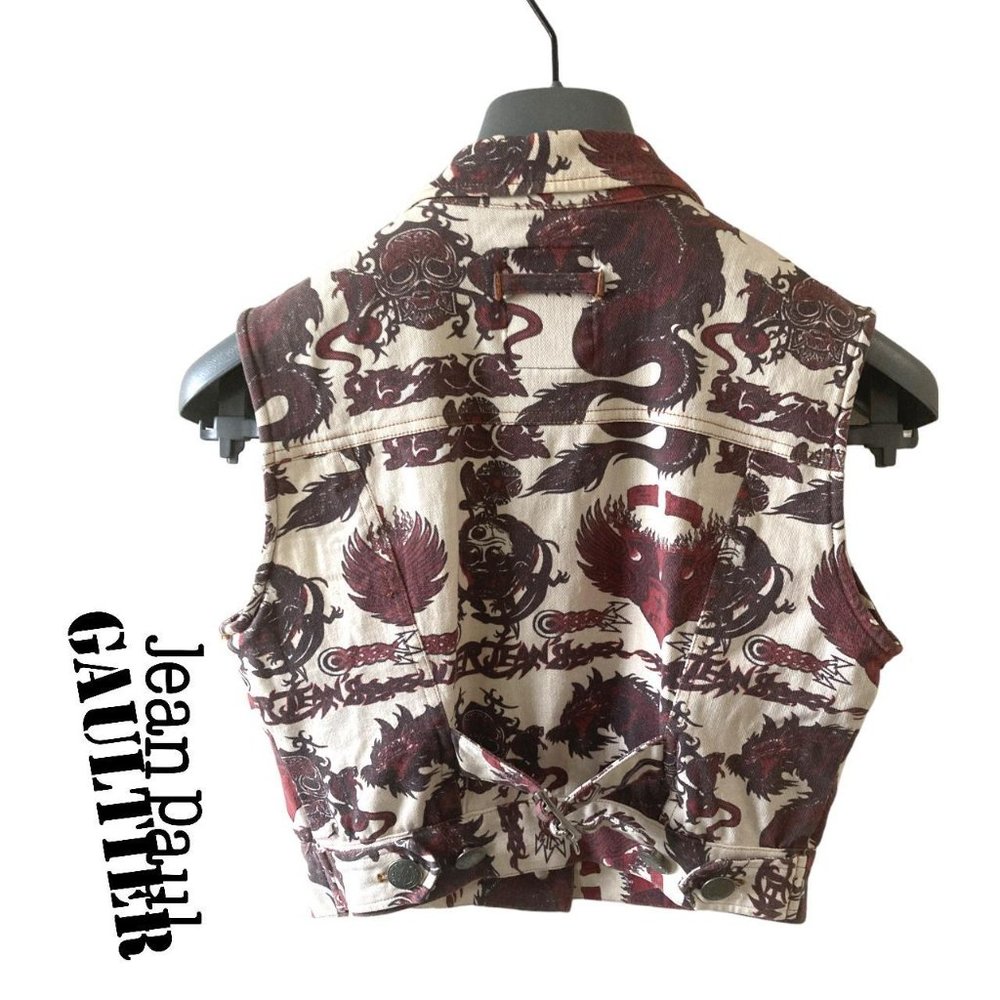 jean paul gaultier’s jeans tattoo skull dragon tribal print vest size XS - Picture 2 of 4